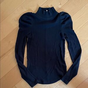 Free People puff sleeve black mock neck shirt S excellent
